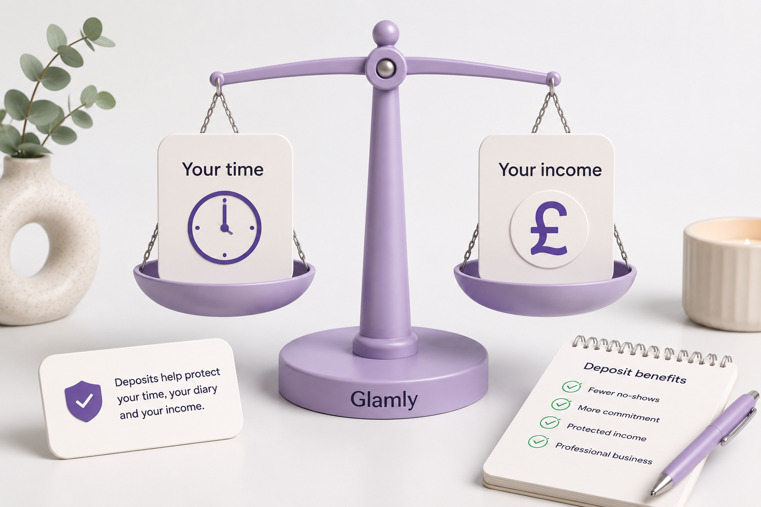 Glamly deposit settings showing per-service payment rules