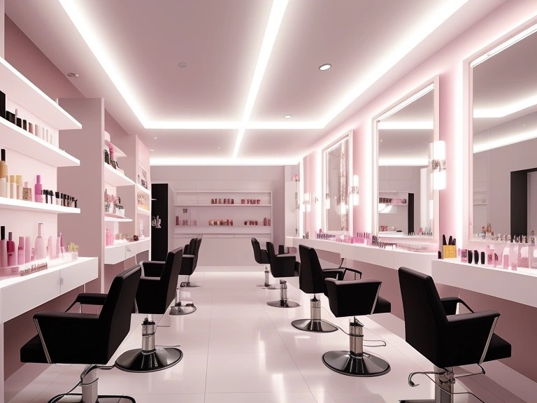 Hairdresser styling a client's hair in a salon