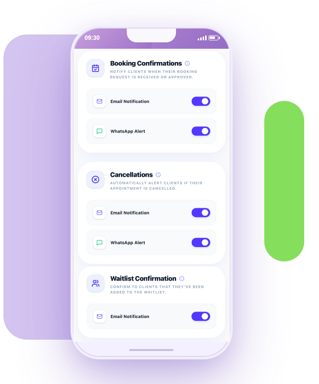 Glamly automated email and WhatsApp reminders